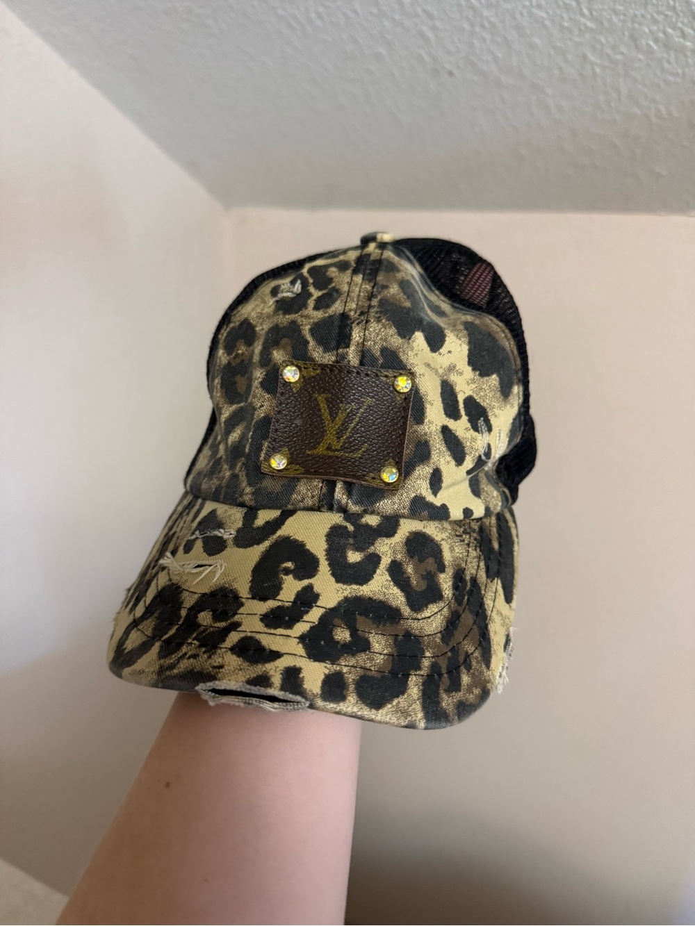 C.C Leopard Print Mesh Trucker Cap - Beige & Black - Picture 2 of 5